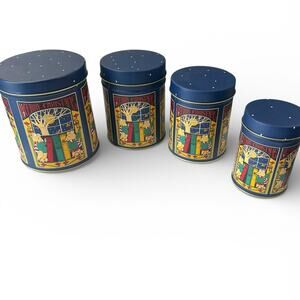 vintage 90's Daher Metal Christmas Tin container set of 4 Lidded Kitchen Decor